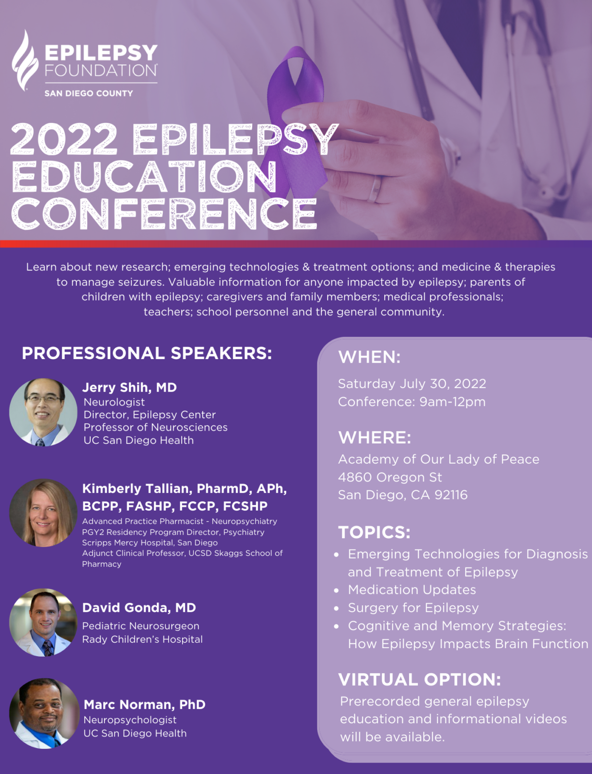 Epilepsy Education Conference Epilepsy Foundation of San Diego County